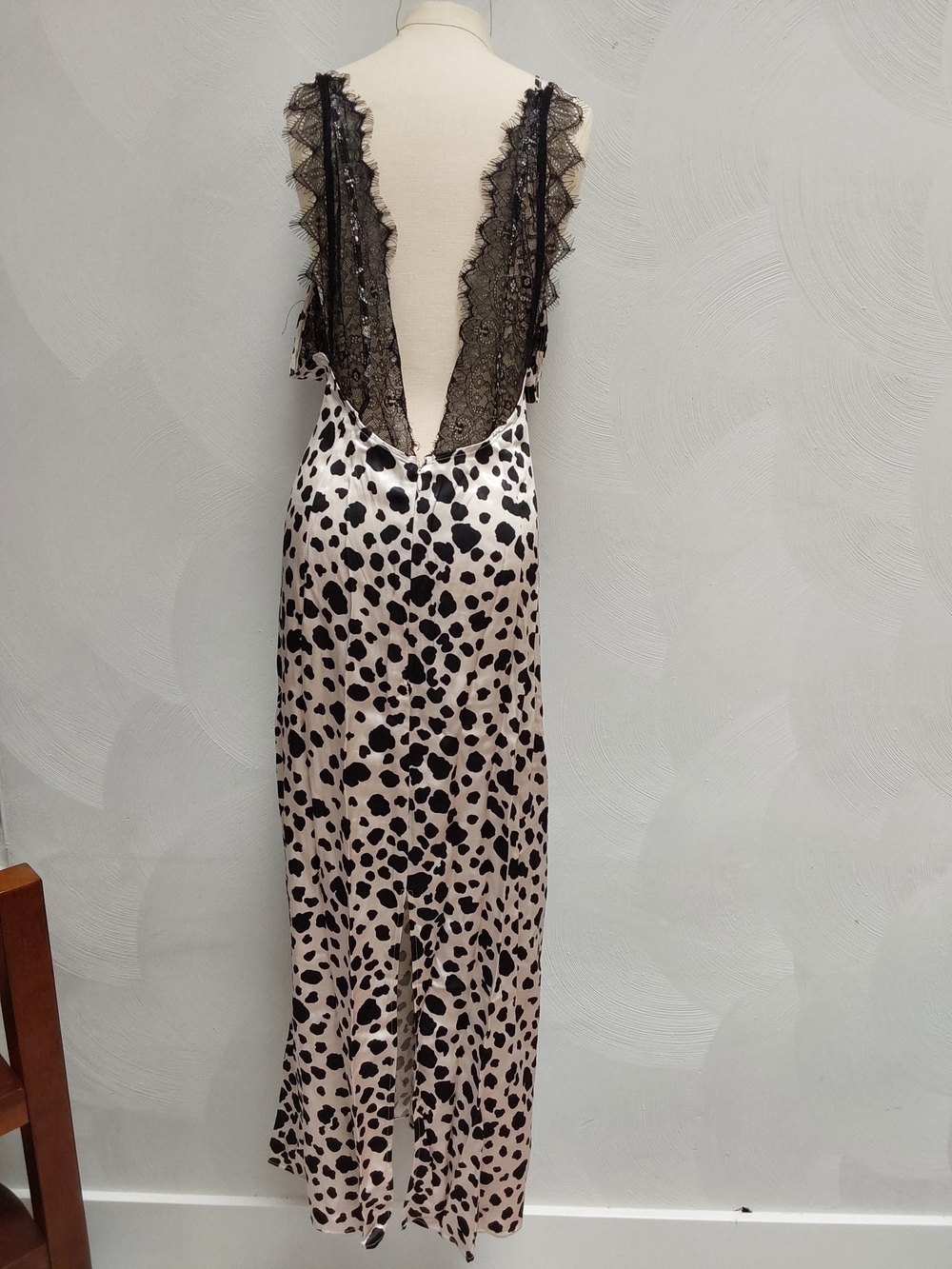 Anthropologie Black and Cream Spotted Lace-Trim Midi Dress - Picture 4 of 7